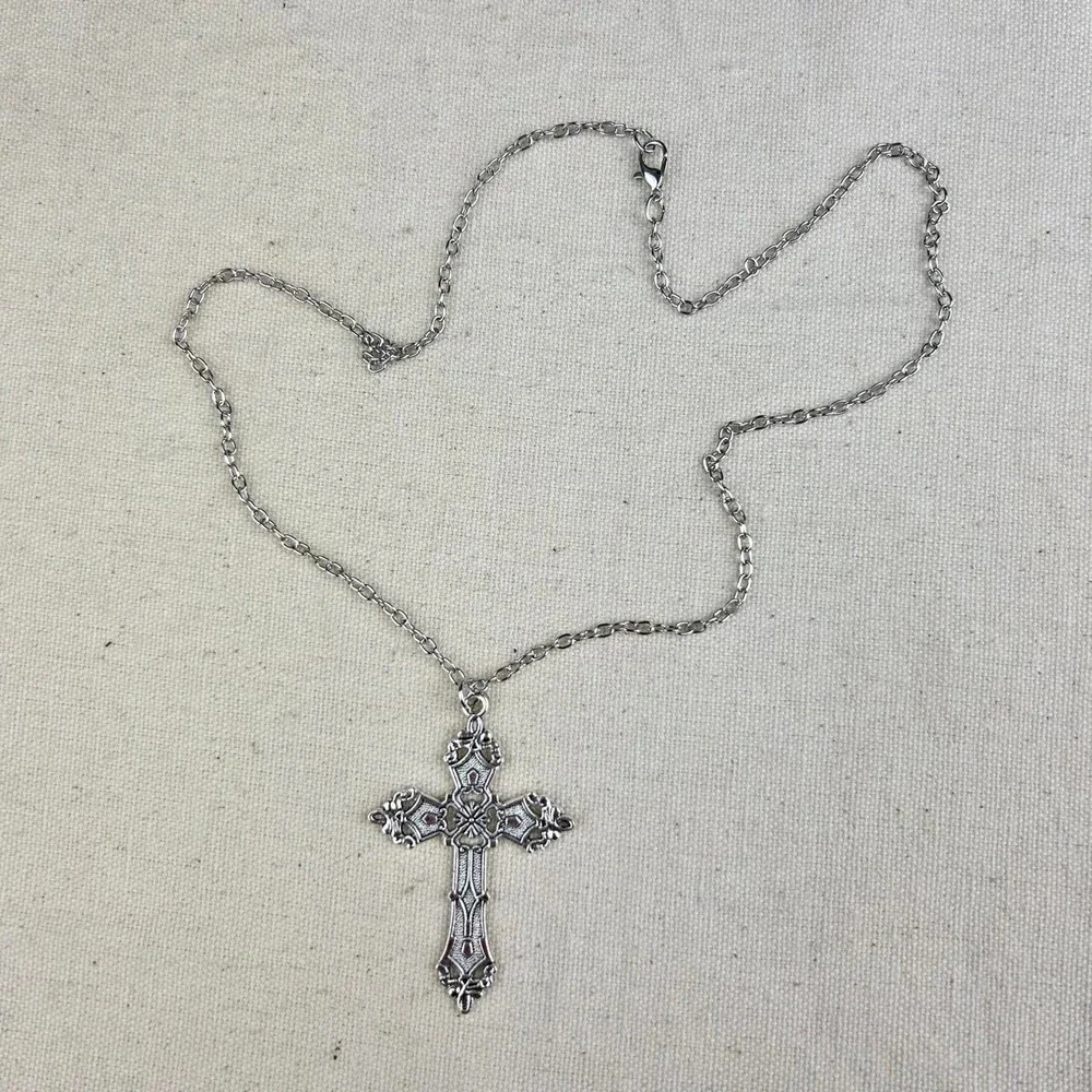 Silver renaissance cross necklace y2k opium cyber punk emo